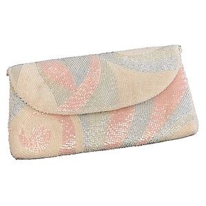 Walborg Vintage Pastel Colors Beaded Clutch Bag with Nylon Cord Strap